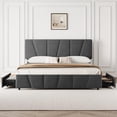 thumbnail image 1 of King Size Bed Frame with Adjustable Headboard and 4 Storage Drawers, Soft Upholstered Platform Bed Frames with Wooden Slats Support, No Box Spring Needed, Dark Grey, 1 of 7