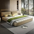thumbnail image 1 of King Size Bed Frame with Adjustable Headboard, Chenille Upholstered Cloud Platform Bed Frame, Wide Solid Wood Slats & Metal, No Box Spring Needed, Camel, 1 of 11