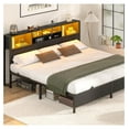 King Size Bed Frame with Bookcase Headboard, Metal Platform Bed Frame