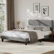 King Size Bed Frame with Diamond Tufted Headboard, Upholstered Platform Bed and Wooden Slat Support, Noise-Free, No Box Spring Needed, Easy Assembly, Dark Grey