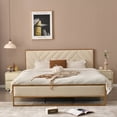 thumbnail image 1 of King Size Bed Frame, Golden Metal Platform Bed Frame with Velvet Upholstered Headboard, Beige, 1 of 7