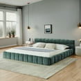 thumbnail image 1 of King Size Bed Frame with Headboard, Grounded Low Profile Bed with Thick Chenille Fabric, No Box Spring Needed, Sturdy Wood Frame Bed for Bedroom, Green, 1 of 7