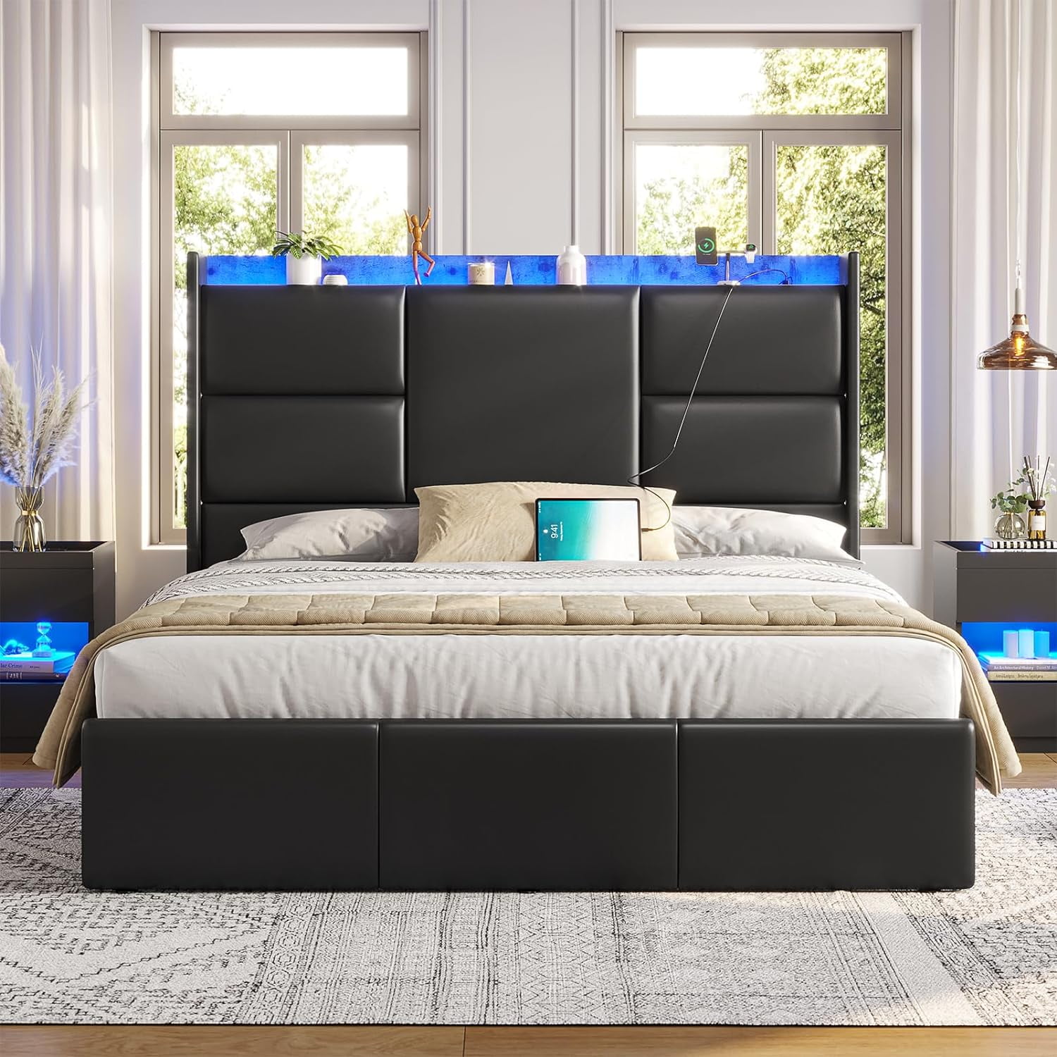 King Size Bed Frame with Headboard,Upholstered Platform King Bed Frame