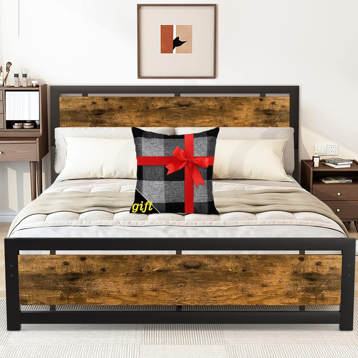 King Size Bed Frame, Heavy Duty Bed Frame with Headboard and Footboard