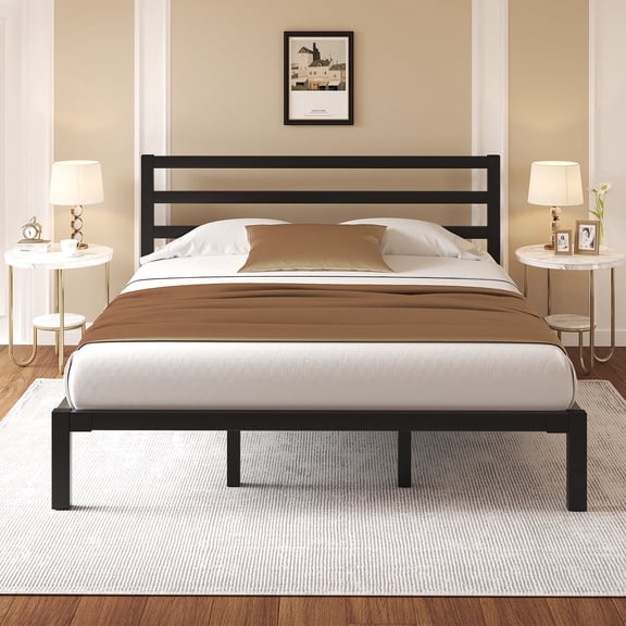 King Size Bed Frame, Heavy Duty Platform Bed Frame with Strong Metal Foundation,Under Bed Storage,Mattress Foundation,Black