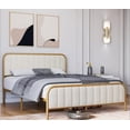 thumbnail image 1 of King Size Bed Frame Heavy Duty Platform Bed Upholstered Platform with Storage No Box Spring Needed with Headboard in Gold and Beige, 1 of 8