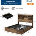 thumbnail image 1 of King Size Bed Frame with High Storage Bookcase Headboard, Wood Bed Frame with 4 Storage Drawers, Built in Charging Station,No Box Spring Needed, Metal Frame, Noise-Free, Vintage Brown, 1 of 9