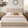 thumbnail image 1 of King Size Bed Frame with Lift Up Storage, Upholstered Platform Bed with Vertical Channel Headboard, No Box Spring Needed, Hydraulic Storage, Beige Linen, 1 of 9