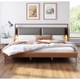thumbnail image 1 of King Size Bed Frame,Platform King Bed Frame with PU Leather Headboard and 2 Night Lights for Bedroom,Solid Wood Slats Support,85.5"x82.88"x34.5",Brown, 1 of 7