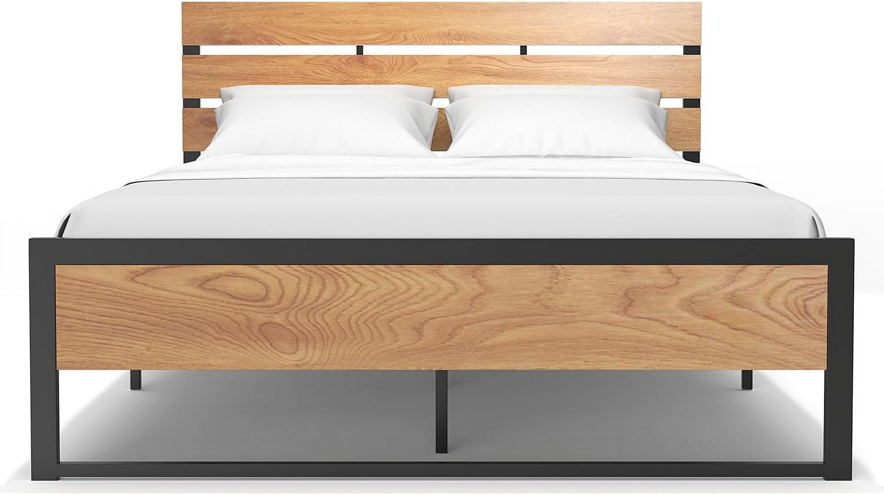 King Size Bed Frame Steady Steel Platform with Wood Headboard/Footboard