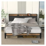 King Size Bed Frame, Storage Headboard with Charging Station, Easy to Install, No Noise, Non-Slip, Sturdy and Stable, No Box Spring Needed, Under Bed Storage, Heavy Duty All Metal Bed Frame