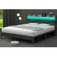 King Size Bed Frame, Storage Headboard with Charging Station,Platform