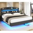thumbnail image 1 of King Size Bed Frame with Storage Headboard and LED Lights,Upholstered Platform Bed with USB Port Charging,Headboard with Shelves Hidden Storage,Noise-Free,Dark Grey, 1 of 10