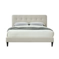 thumbnail image 1 of King Size Bed Frame with USB Charging, King Size Platform Bed Frame with Square Design Headboard, King Size Upholstered Bed Frame with Wooden Slats, Off White, 1 of 5