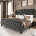 King Size Bed Frame Velvet Platform Bed with Wingback Headboard
