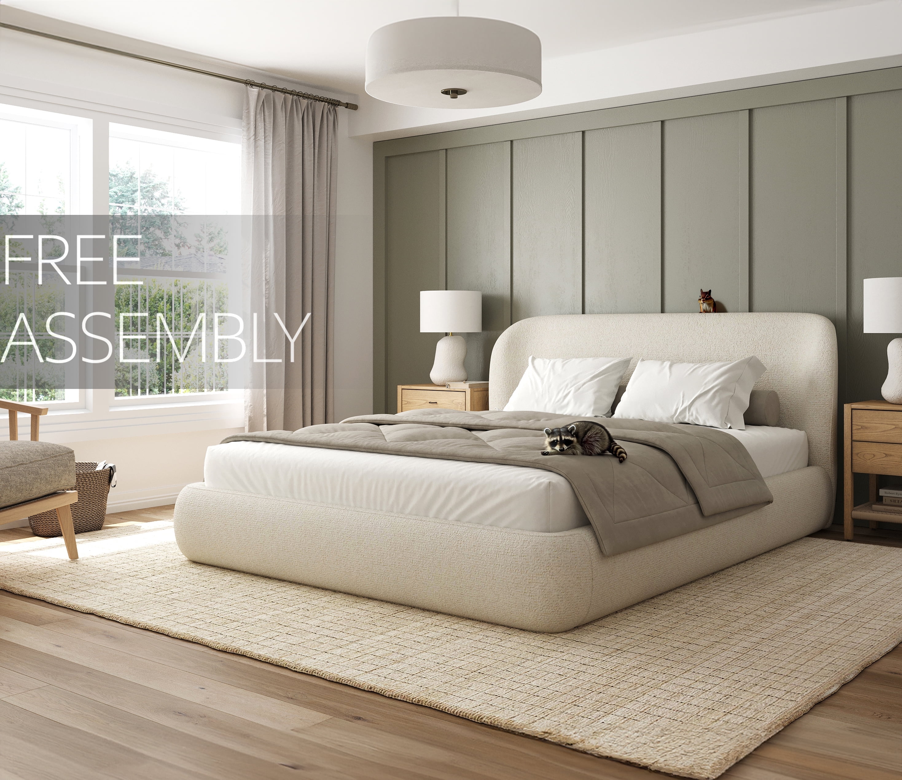 King Size Wingback Bed Frame - Boho Modern Cream