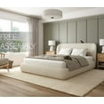 thumbnail image 1 of King Size Bed Frame with Wingback Headboard, Platform Upholstered in Performance Fabric, Free Assembly - Boho, Modern Style - Rounded Corners, Non-Slip, Low-Profile, Bedroom, Curved (Cream, King), 1 of 8