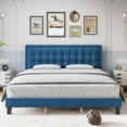 thumbnail image 1 of King Size Bed Frame With Buttoned Linen Headboard,Modern Upholstered Platform Bed with Heavy Duty Base and Wood Slat Support,No Box Spring Required,No Noise, 1 of 7