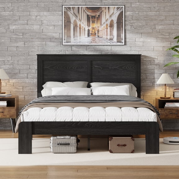 King Size Bed Frame,Wood Platform King Bed Frame,Noise Free,Easy Assembly Tool,Large Under Bed Storage,Dark Black