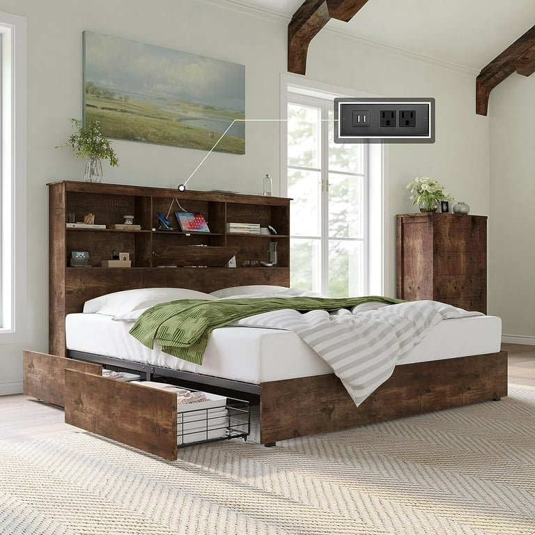 King size bookcase bed frame discount