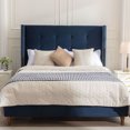 thumbnail image 1 of King Size Bed Frame in Blue Velvet, Nailhead Trim Wingback / Sleep Peacefully in an Elegant Bedroom, 1 of 2
