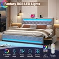 thumbnail image 1 of King Size Bed Frame with 4 Storage Drawers and 2 USB Ports, Platform Bed with LED Light, Modern Upholstered Headboard, No Box Spring Needed, 1 of 7