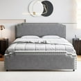 King Size Bed Frame with Headboard, Velvet Upholstered Platform Bed