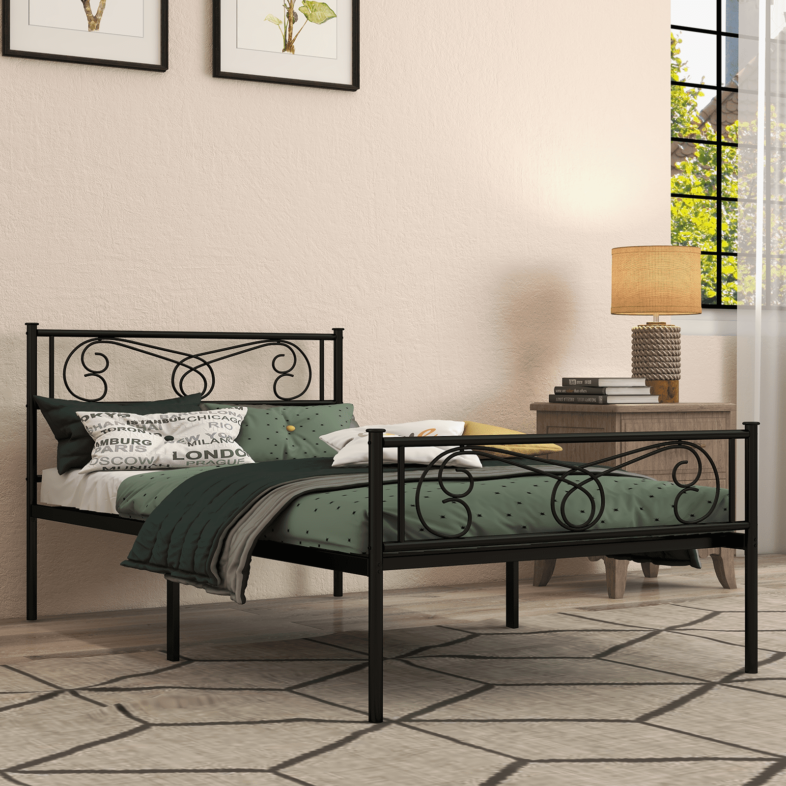 King Size Bed Frame with Headboard and Footboard,Bed Frame King Size,Metal Bed Mattress Foundation,Under Bed Storage,No Box Spring Needed