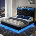 thumbnail image 1 of King Size Bed Frame with Headboard and Storage, Upholstered Frame with Charging Station 60" Tall Wingback LED Light, 1 of 6