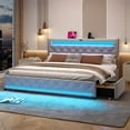 thumbnail image 1 of King Size Bed Frame with LED Light Headboard & Outlets, Upholstered Headboard, Solid Wooden Slat Support, 4 Storage Drawers, No Box Spring Needed, 1 of 8