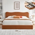 thumbnail image 1 of King Size Bed Frame with Lift Up Storage, Boucle Upholstered Platform Bed with Curved Headboard, No Box Spring Needed, Hydraulic Storage, Brown, 1 of 6