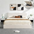 thumbnail image 1 of King Size Bed Frame with Lift Up Storage, Boucle Upholstered Platform Bed with Curved Headboard, No Box Spring Needed, Hydraulic Storage, White, 1 of 6
