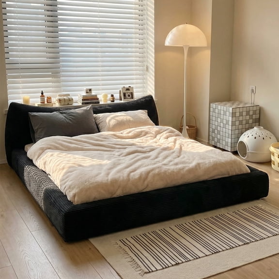 King Size Bed Frame with Removable Headboard & Soft Rounded Corners Cloud Bed Frame Boucle Bed,Black