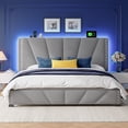 thumbnail image 1 of Upholstered Bed Frame with Headboard King Size Bed Frame with LED Lights & Storage & Charging Station,Gray, 1 of 8