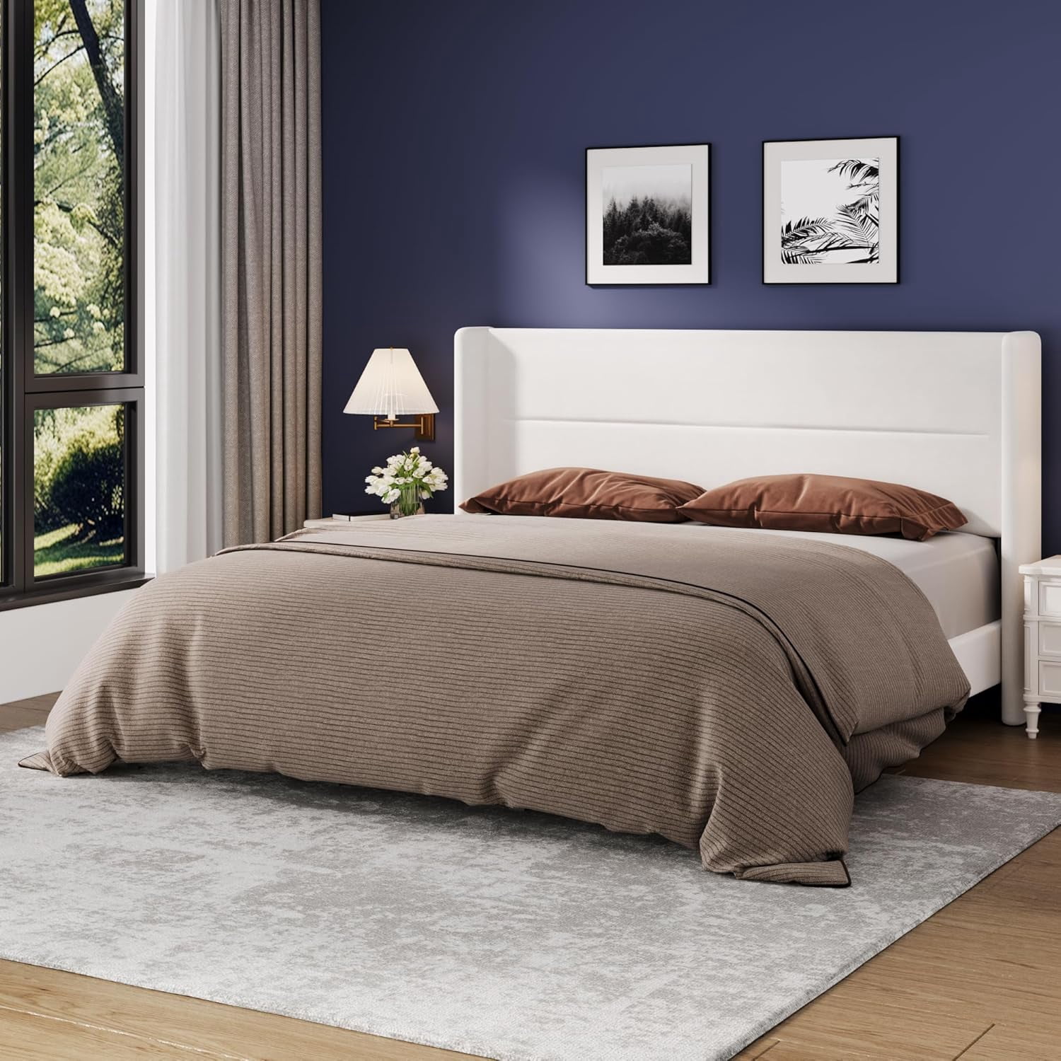 King Size Bed Frame with Wingback Headboard, Velvet Upholstered ...