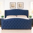 thumbnail image 1 of King Size Bed Frame with Wooden Slats, Bench-made Wooden Bed Frame, King Size Platform Bed Frame with Upholstered Shelter Headboard, Blue, 1 of 9