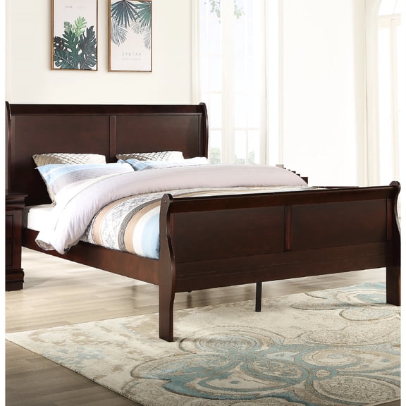 King Size Bed In Cherry Finish - Solid Wood With Metal Drawer Glides And Drawers For Bedroom Furniture Cherry French Bottoms