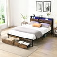 thumbnail image 1 of King Size Bed With Metal Platform Structure, Wooden Headboard, Charging, 2 Drawers, Led Lights, No Box Spring, Easy Assembly Process To Assemble Promptly, 5.79in Package Height, 1 of 7