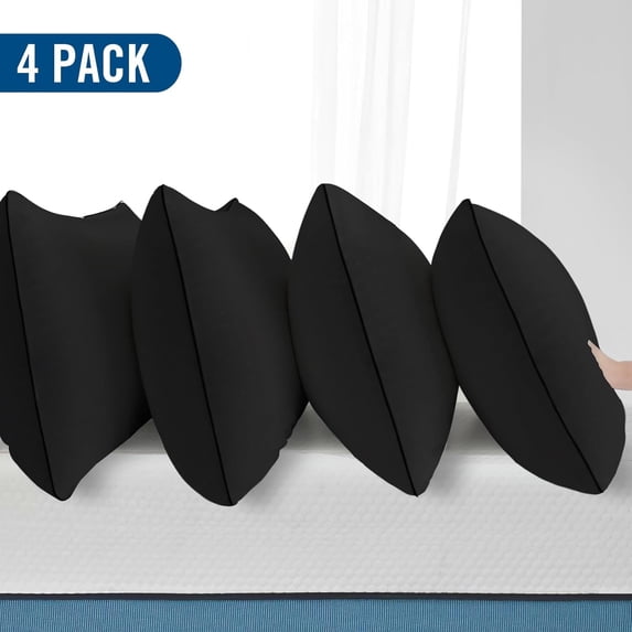 King Size Bed Pillows for Sleeping 4 Pack,Luxury Hotel Pillows,Comfortable and Supportive,Machine Washable,Suitable for Stomach,Back and Side Sleepers.(Black)