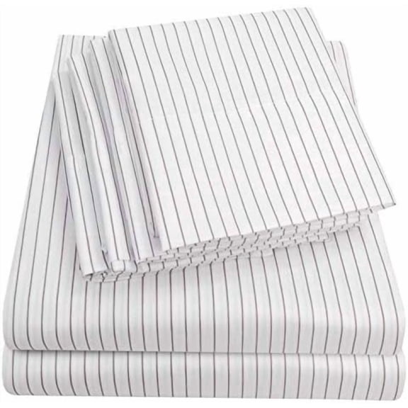 King Size Bed Sheets - 6 Piece 1500 Supreme Collection Fine Brushed Microfiber Deep Pocket King Sheet Set Bedding - 2 Extra Pillow Cases, Great Value, King, Pinstripe White
