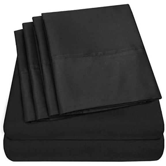 King Size Bed Sheets - 6 Piece 1500 Supreme Collection Fine Brushed Microfiber Deep Pocket King Sheet Set Bedding - 2 Extra Pillow Cases, Great Value, King, Black