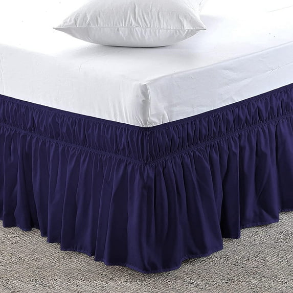 King Size Bed Skirt (78" x 80") Elastic Wrap Around, 100% Cotton Dust Ruffle, Easy Fit with 15" Tailored Drop, 400TC Shrinkage and Fade Resistant Bed Frame Cover - Navy Blue Solid.