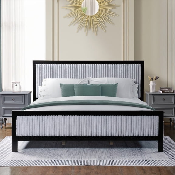 King Size Bed with Fluffy Headboard & Solid Wood Frame|Comfort & Durability