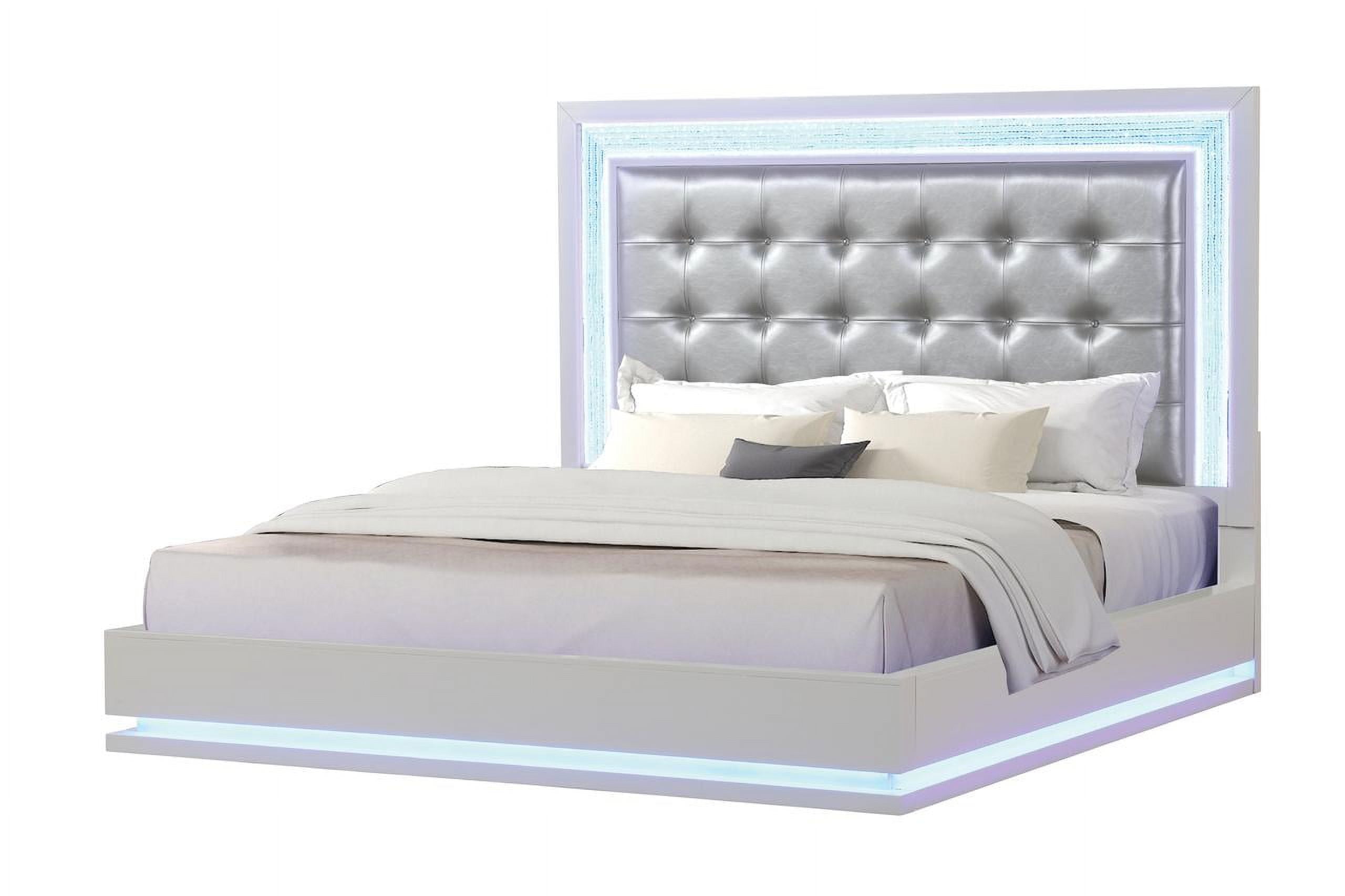 King Size Bed with LED Lights, Channel Tufted Upholstered Headboard