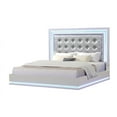 King Size Bed with LED Lights, Channel Tufted Upholstered Headboard