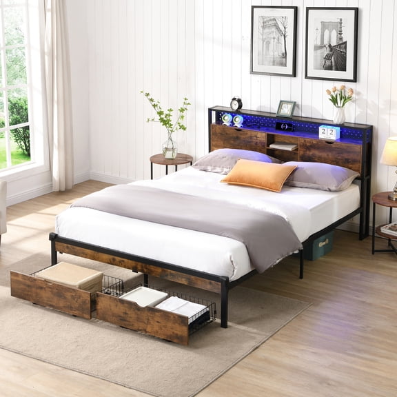 King Size Bed with Storage and Charging - Remote - control LED, Comfortable User Experience