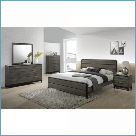 King Size Bedroom Furniture Set – Bed Dresser Mirror Nightstand Chest | Antique Grey Wood | Gray | Wood
