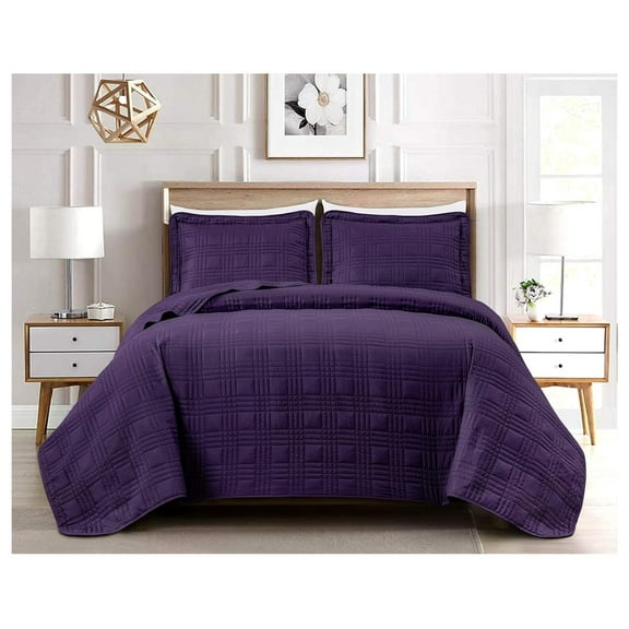 King Size Bedspread Set, 3-Piece Dark Oversized Quilted Microfiber Lightweight Bedspread Coverlet (118"x106") for All Seasons
