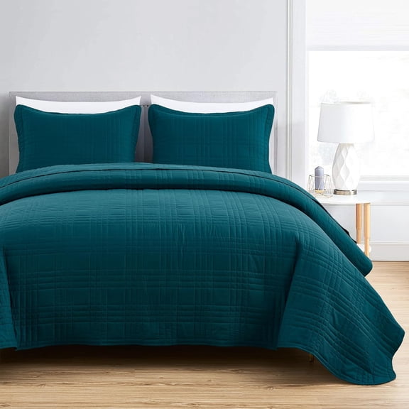 King Size Bedspread Set, 3-Piece Teal Oversized Quilted Microfiber Lightweight Bedspread Coverlet (118"x106") for All Seasons