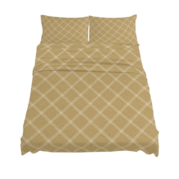 King Size Beige Diagonal Plaid Sheet Sets Modern Crosshatch Lines Argyle Geometric Soft Breathable Microfiber Bed Sheets Deep Pockets 4 Piece Set, 1 Fitted Sheet, 1 Flat Sheet & 2 Pillowcases